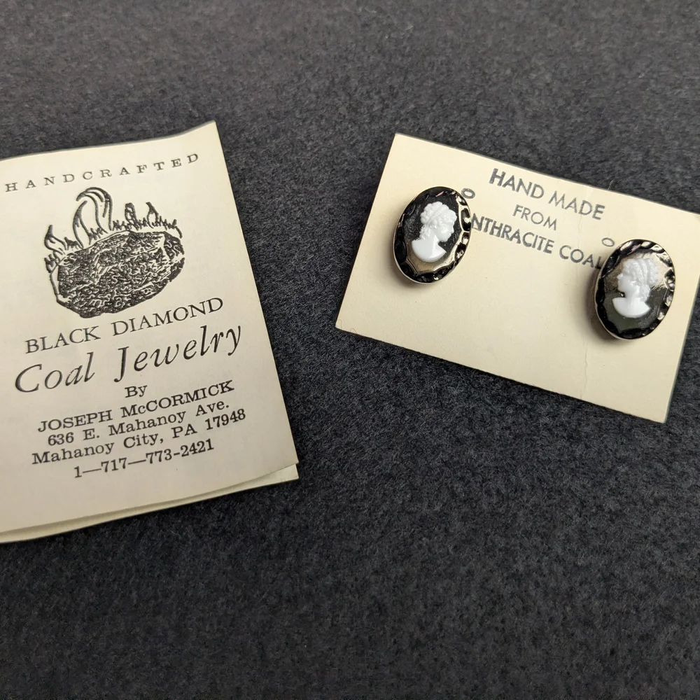 Unique Black and White Cameo Coal Earrings
